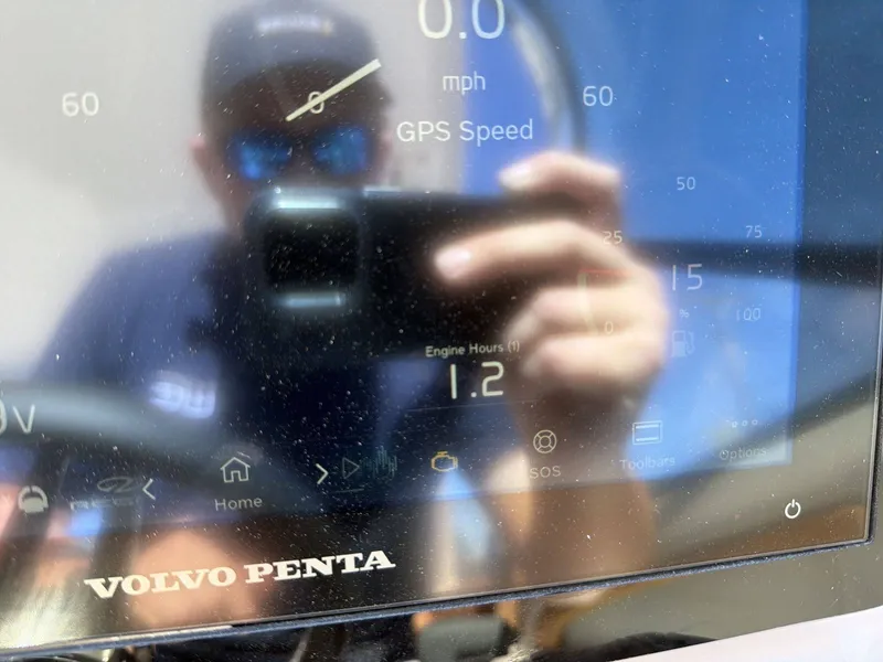 Slide: The Image of Close-up of a boat display with Volvo Penta logo and GPS speed. - 28