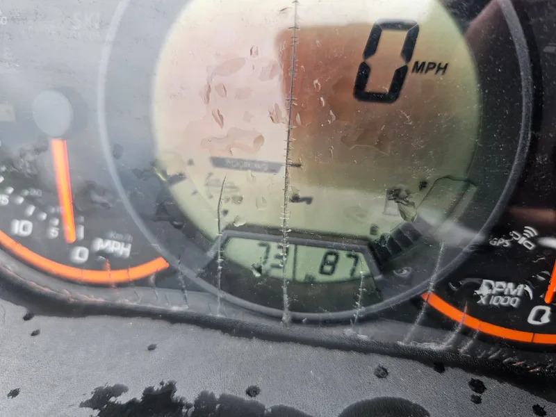 Slide: The Image of Close-up of a Sea-Doo GTX 155 speedometer showing 0 MPH and 3187 hours. - 4