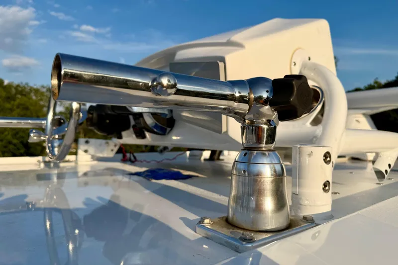 Slide: The Image of Close-up of a 2013 Nor-Tech 392 Super Fish boat's polished metal horn on deck. - 47