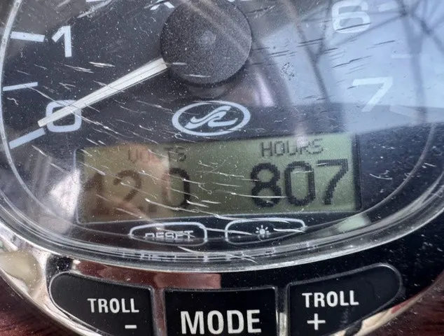 Slide: The Image of Close-up of a boat tachometer showing 807 operating hours. - 3