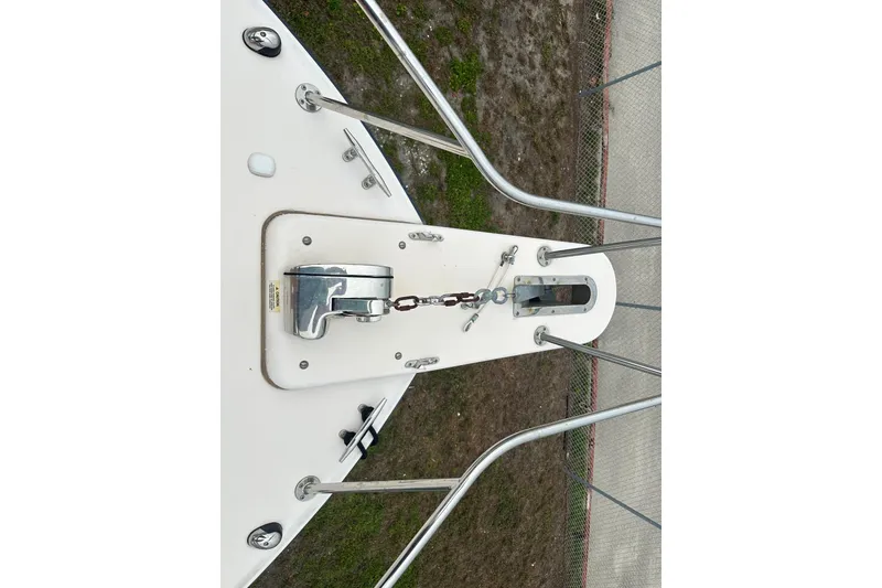 Slide: The Image of Bow of 2007 Grady-White Express 330 boat with anchor and chain detail. - 12