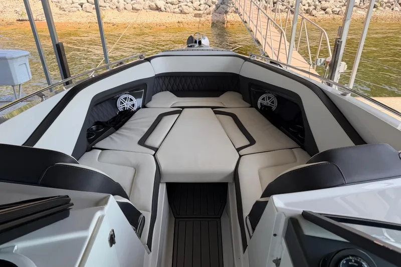 Slide: The Image of 2020 Monterey 298SS Super Sport boat interior with luxurious seating and modern design. - 9