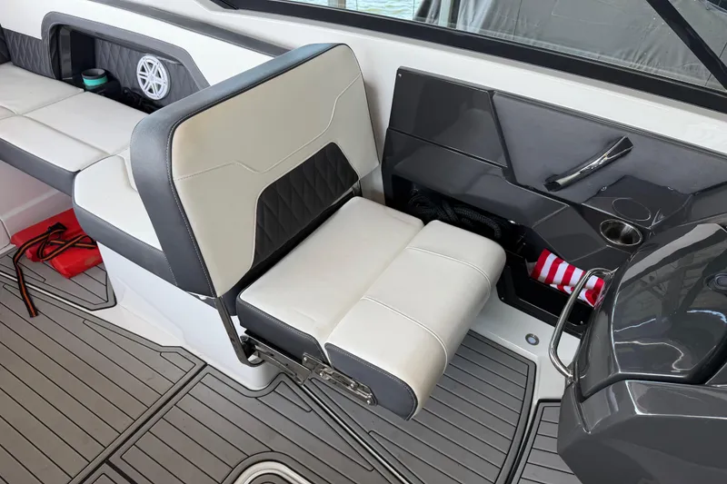 Slide: The Image of 2020 Monterey 298SS Super Sport boat interior with sleek seating and modern design. - 10