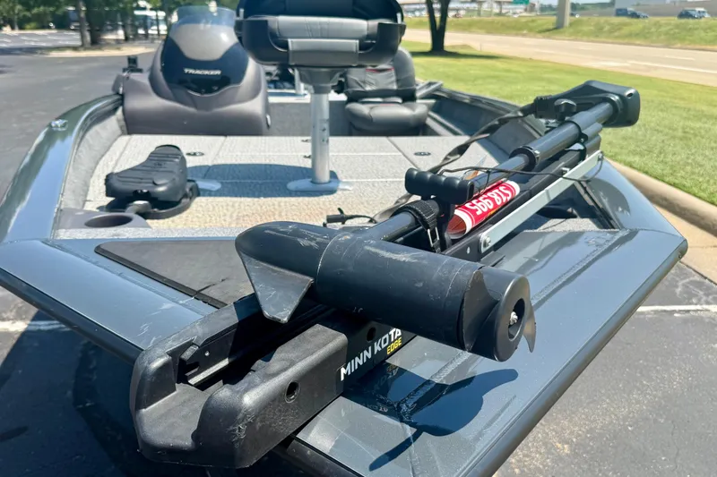 Slide: The Image of 2021 Tracker Pro Team 175 TF boat with Minn Kota trolling motor on deck. - 4