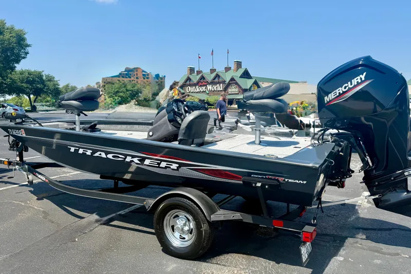 Slide: The Image of 2021 Tracker Pro Team 175 TF boat with Mercury engine in outdoor setting. - 6