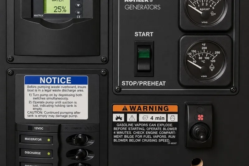 Slide: The Image of Control panel of a 2007 Meridian 341 Sedan with gauges and safety notices. - 22