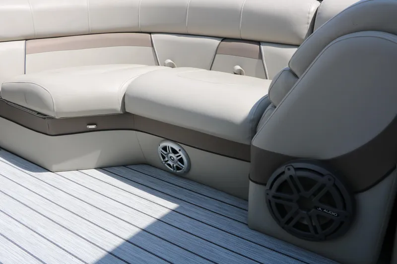 Slide: The Image of Luxurious seating on 2019 Trifecta 23RF SS Arch pontoon boat with integrated audio system. - 46