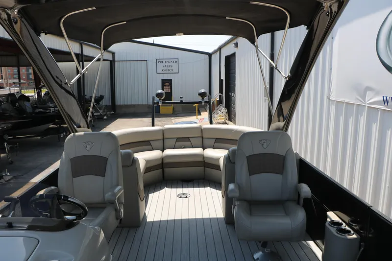 Slide: The Image of 2019 Trifecta 23RF SS Arch pontoon boat interior with seating and canopy. - 51