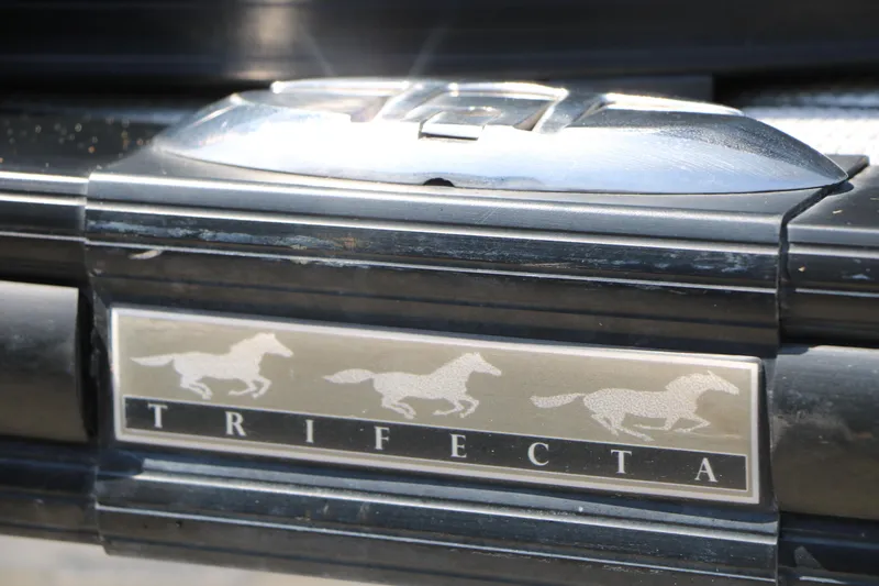 Slide: The Image of Close-up of 2019 Trifecta 23RF SS Arch logo with horse design. - 16