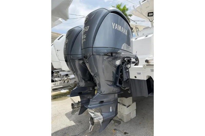 Slide: The Image of Twin Yamaha outboard engines on a 2022 Sea Fox 288 Commander boat. - 10