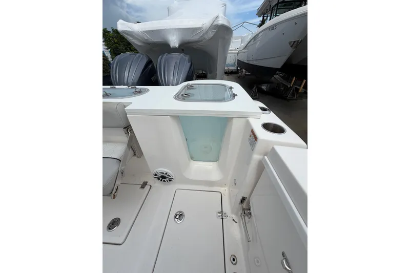 Slide: The Image of 2022 Sea Fox 288 Commander boat interior with storage compartments and seating area. - 41