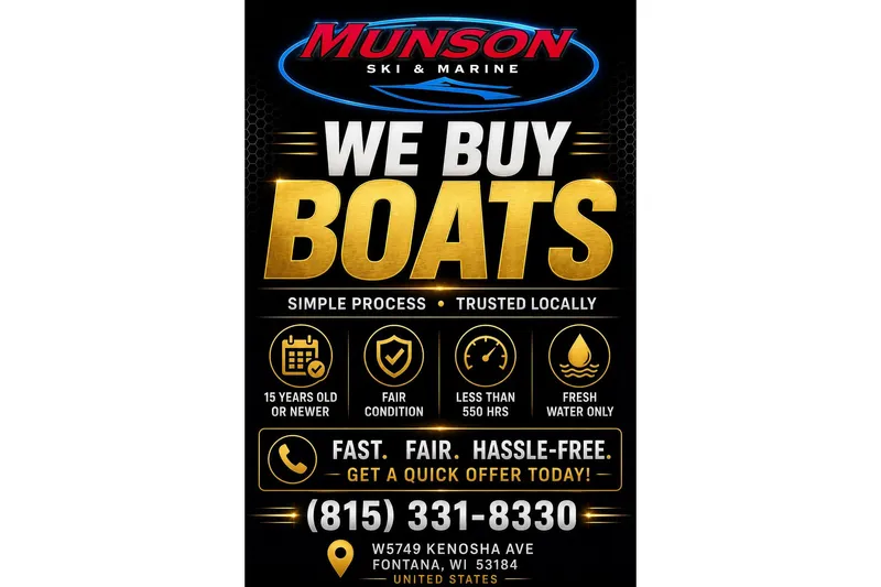 Slide: The Image of Munson Ski & Marine boat buying ad, offering fast, fair, hassle-free service. - 17