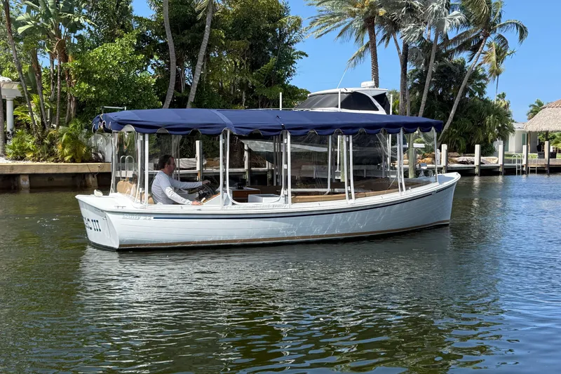 Slide: The Image of 2021 Duffy Bay Island 22 boat cruising on a sunny, tropical waterway. - 2