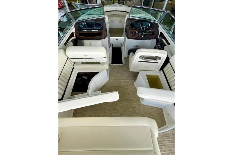 Slide: The Image of Interior of 2017 Cobalt A25 boat with luxurious seating and modern dashboard. - 36