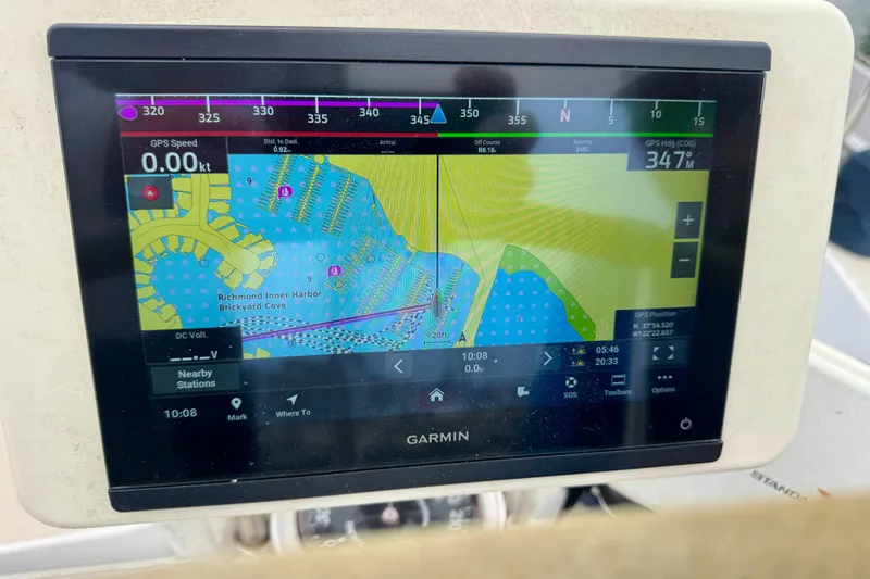 Slide: The Image of Garmin GPS display on a 2001 J Boats J/32, showing Richmond Inner Harbor map. - 41
