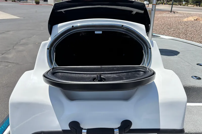 Slide: The Image of Open storage compartment on a 2027 Nitro Z17 boat, showcasing sleek design. - 11