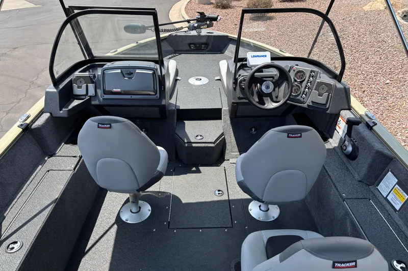 Slide: The Image of Interior of 2027 Tracker Pro Guide V-175 Combo boat with dual seats and steering console. - 4