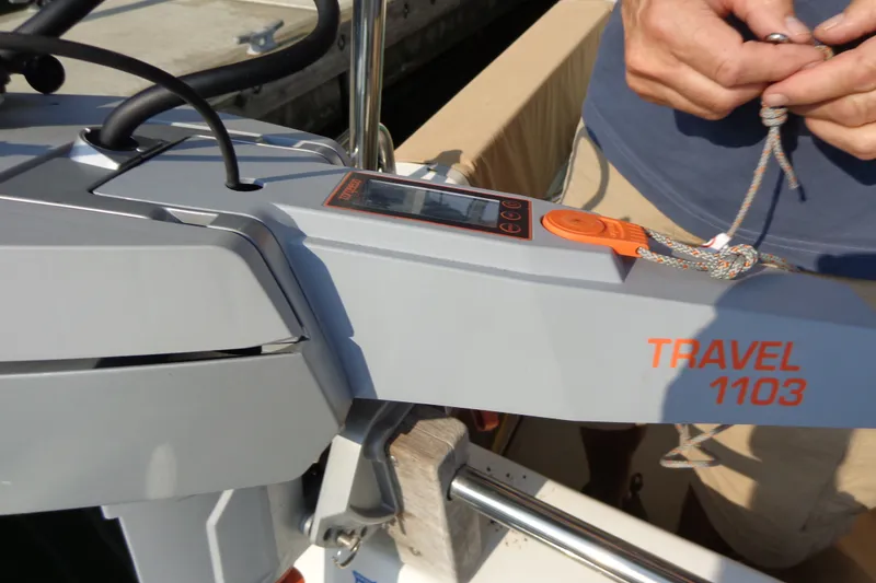 Slide: The Image of Close-up of a 2016 Ranger Tugs R-31 S boat control panel with rope handling. - 62