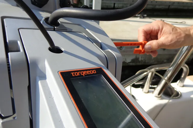 Slide: The Image of Close-up of Torqeedo control panel on 2016 Ranger Tugs R-31 S boat. - 61