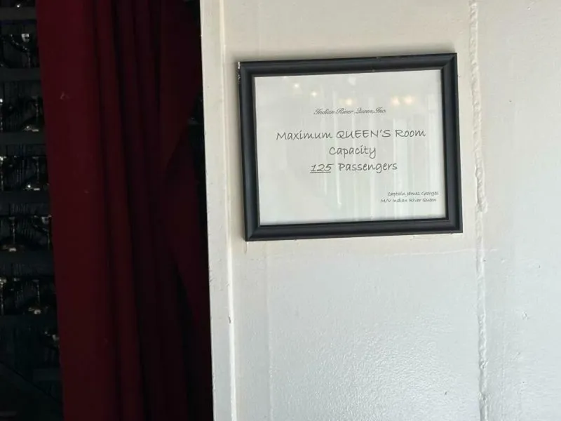 Slide: The Image of A sign displays the maximum capacity of the Queen's Room as 125 passengers. - 18