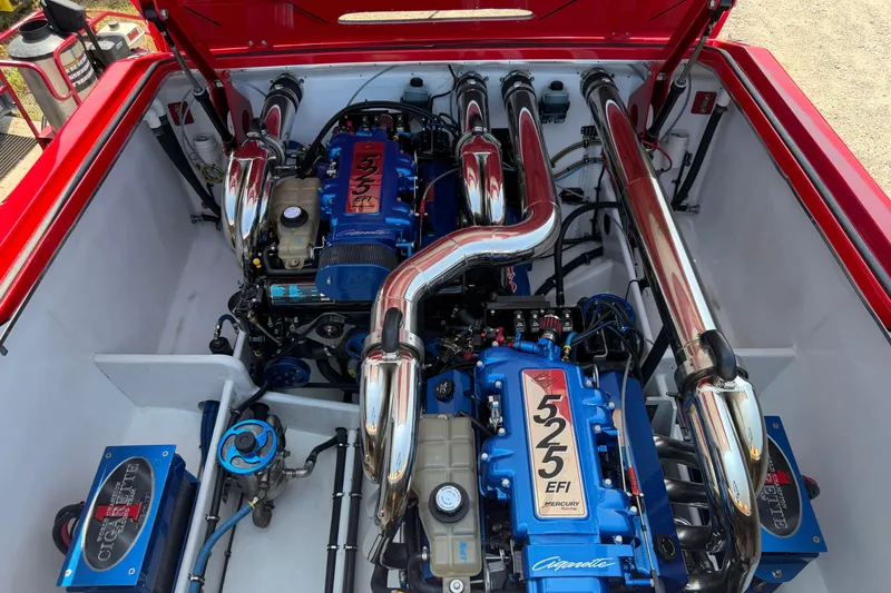 Slide: The Image of Engine compartment of a 2003 Cigarette 36' Gladiator with Mercury 525 EFI engines. - 37