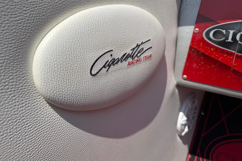 Slide: The Image of Cigarette Racing Team logo on 2003 Cigarette 36' Gladiator boat interior. - 25