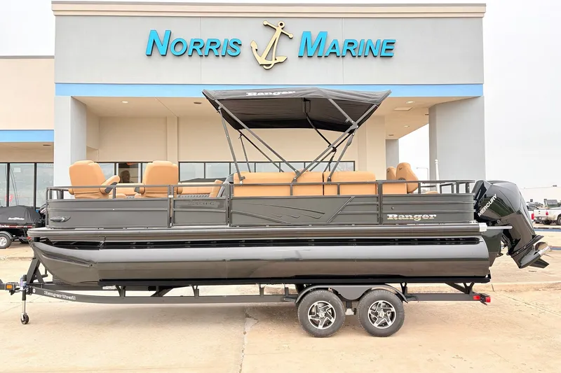 The Image of 2026 Ranger 223FC pontoon boat displayed at Norris Marine dealership. - 1