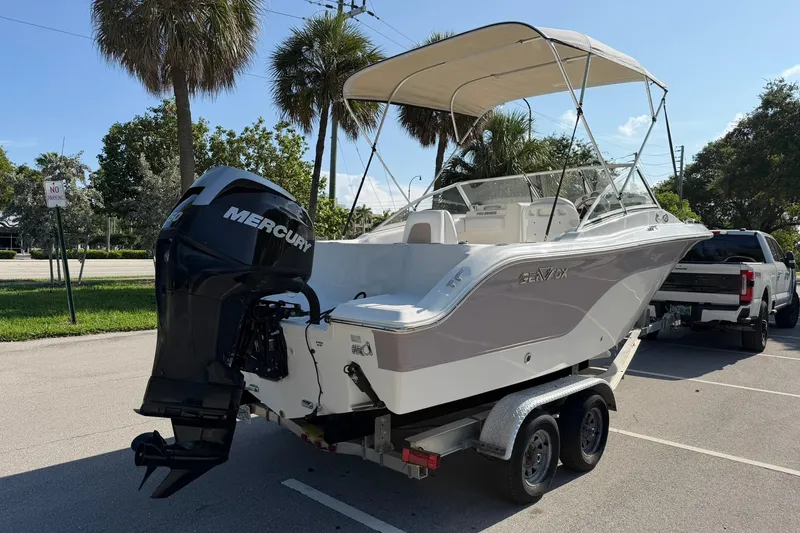 Slide: The Image of 2011 Sea Fox 216 Dual Console boat on trailer with Mercury outboard motor. - 3