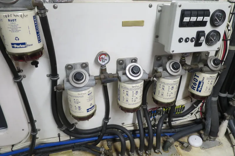Slide: The Image of Engine room of 2007 Grand Harbour N47 with fuel filters and control panel. - 6