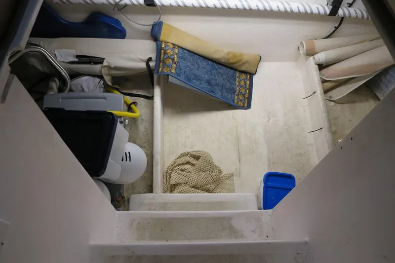 Slide: The Image of Storage area inside 2007 Grand Harbour N47 yacht, featuring various equipment and supplies. - 7