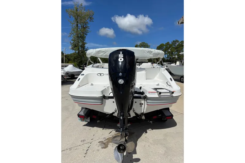 Slide: The Image of Rear view of a 2022 Tahoe 1950 boat with an outboard motor. - 8