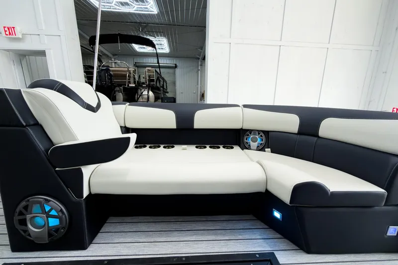 Slide: The Image of Luxurious seating in the 2025 Montara Surf Boss 2.0 - SL 25' boat interior. - 6