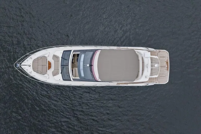 Slide: The Image of Aerial view of 2020 Princess S62 yacht on calm water. - 10