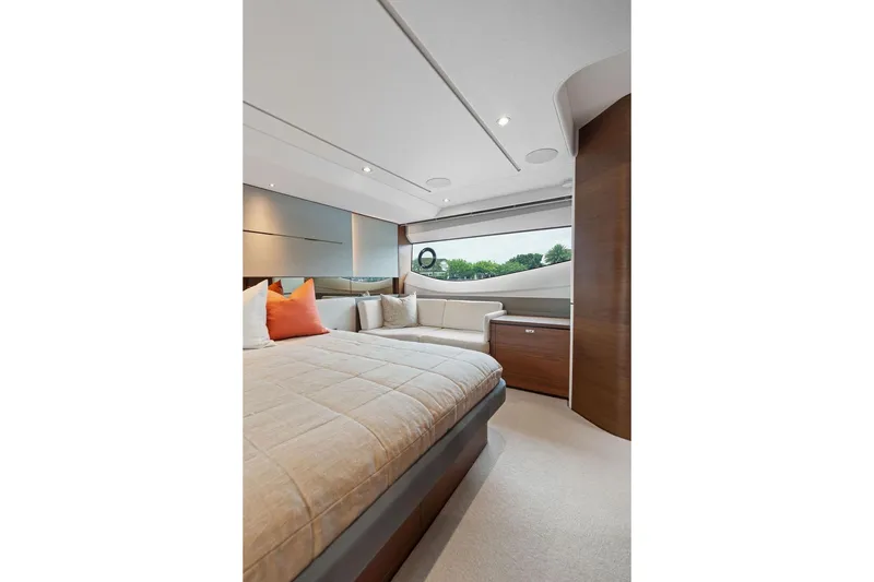 Slide: The Image of Luxurious interior of 2020 Princess S62 yacht with elegant bedding and modern design. - 67