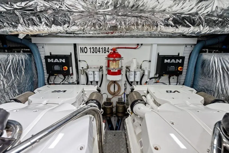 Slide: The Image of Engine room of 2020 Princess S62 yacht with MAN engines and fire extinguisher. - 71