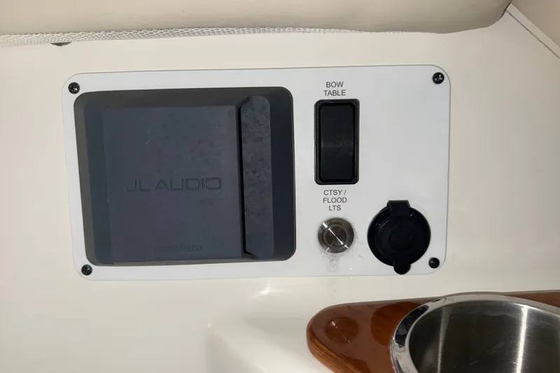 Slide: The Image of Control panel on 2024 Boston Whaler 420 Outrage featuring JL Audio system. - 35