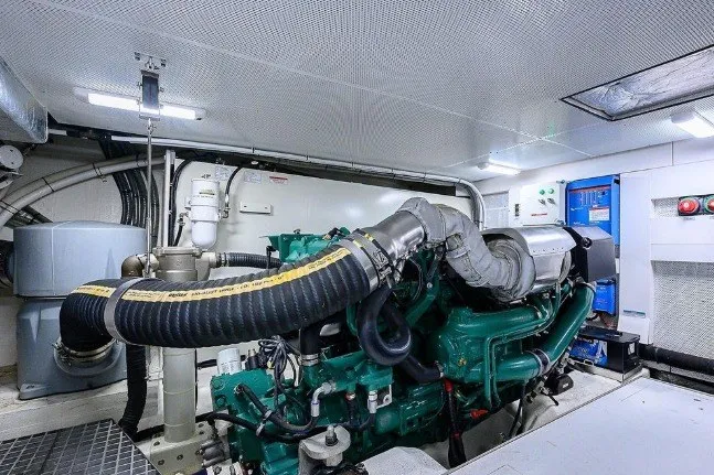 Slide: The Image of Engine room of 2017 Galeon 560 Sky yacht, showcasing advanced machinery and equipment. - 34
