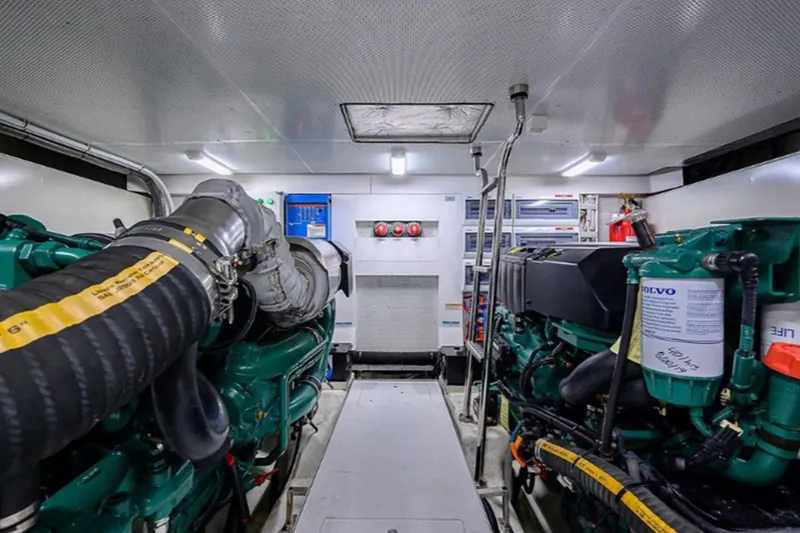 Slide: The Image of Engine room of a 2017 Galeon 560 Sky yacht, featuring Volvo machinery and equipment. - 35