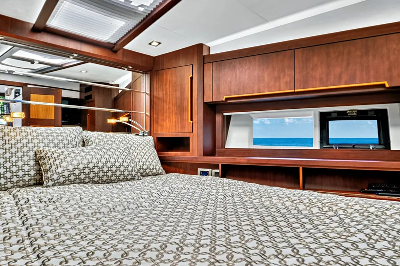 Slide: The Image of Luxurious bedroom interior of 2017 Galeon 560 Sky yacht with ocean view. - 27