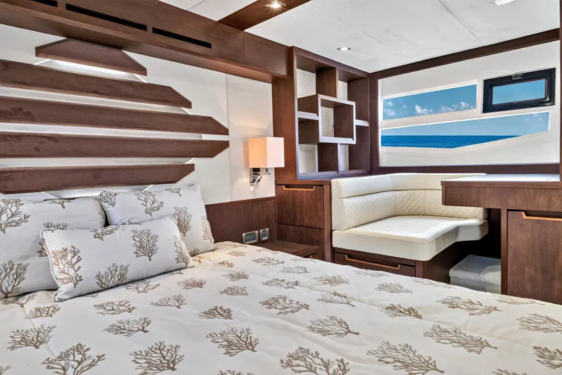 Slide: The Image of Luxurious interior of 2017 Galeon 560 Sky yacht with elegant wood and modern design. - 30