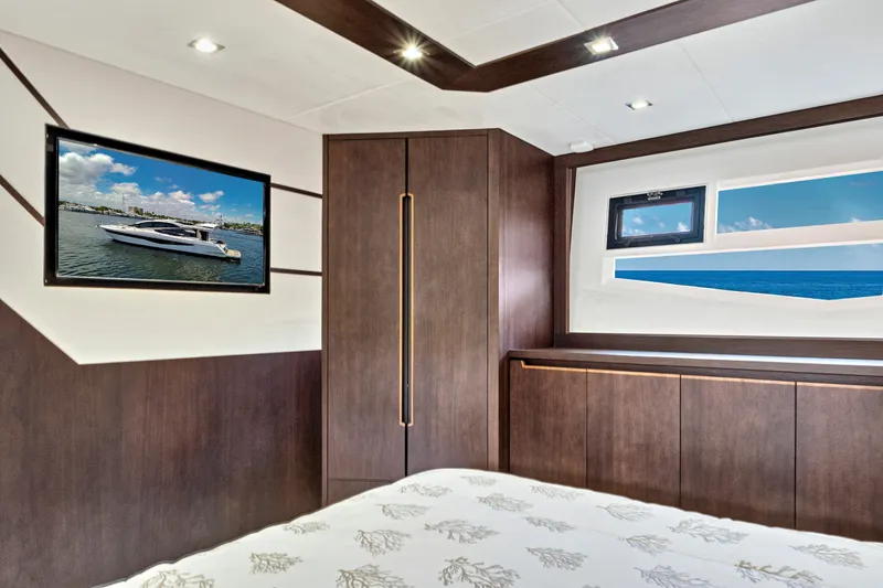 Slide: The Image of Luxurious interior of 2017 Galeon 560 Sky yacht with modern wood finishes. - 31