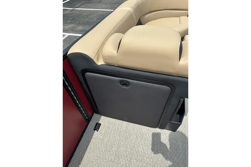 Slide: The Image of Beige leather seating on 2026 Evotti 723QL boat, featuring sleek design and storage compartment. - 17