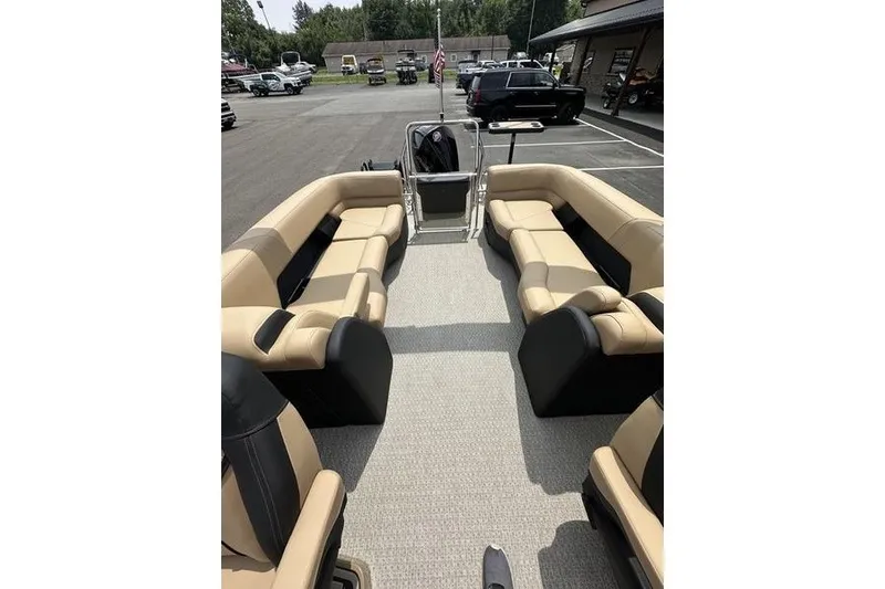 Slide: The Image of Luxurious 2026 Evotti 723QL pontoon boat with spacious seating and modern design. - 8