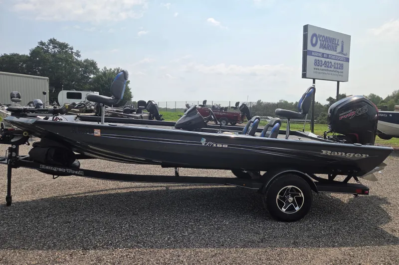 Slide: The Image of 2022 Ranger RT188 boat on trailer at O'Connell Marine dealership. - 3