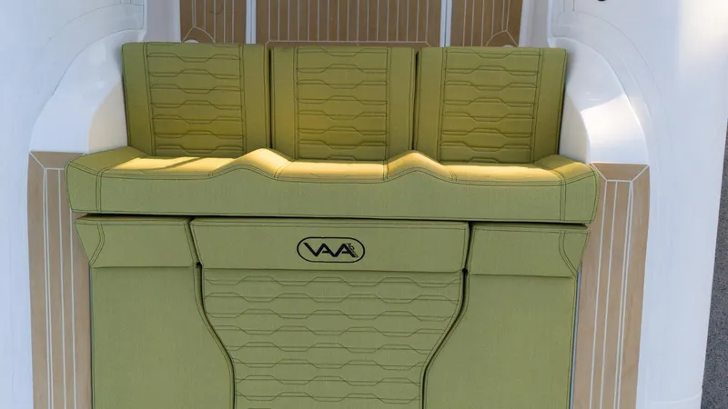 Slide: The Image of Luxurious seating on 2025 Aqvaboats Luxrib 25, featuring stylish green upholstery. - 25