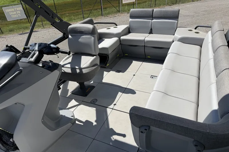 Slide: The Image of 2024 Sea-Doo Switch Cruise 21 interior with spacious seating and modern design. - 2
