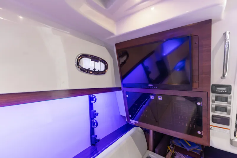 Slide: The Image of Interior of 2018 Boston Whaler 345 Conquest with TV and ambient lighting. - 46