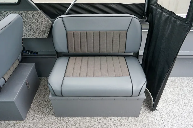 Slide: The Image of 2026 Alumaweld Stryker Sport 202 boat interior seat with gray upholstery. - 9