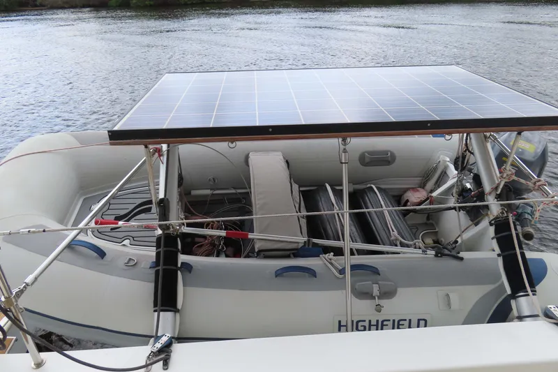 Slide: The Image of Inflatable boat with solar panel on a 2010 Fountaine Pajot Lipari 41 catamaran. - 36