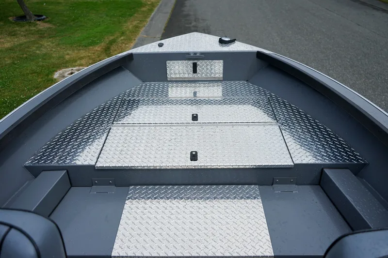 Slide: The Image of Alumaweld Super Vee 20 boat deck with diamond plate flooring, 2026 model. - 14